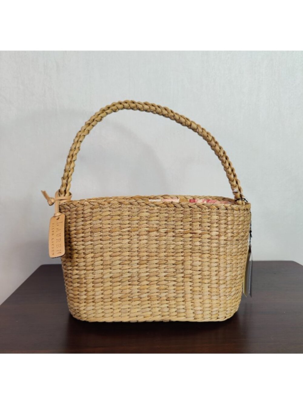 Ralph Lauren Straw Tote Bag Beige Leather Handle Basket Perfect SUMMER - Picture 2 of 11